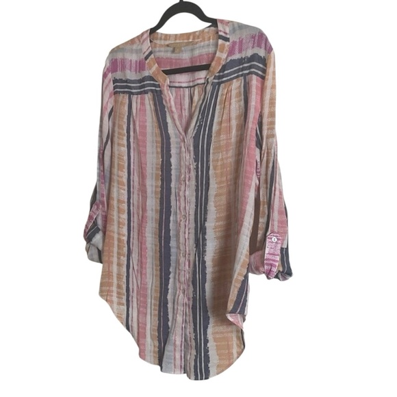 HOPE & HARLOW V-NECK STRIPED BUTTON DOWN SHIRT size X-Large - Picture 1 of 7